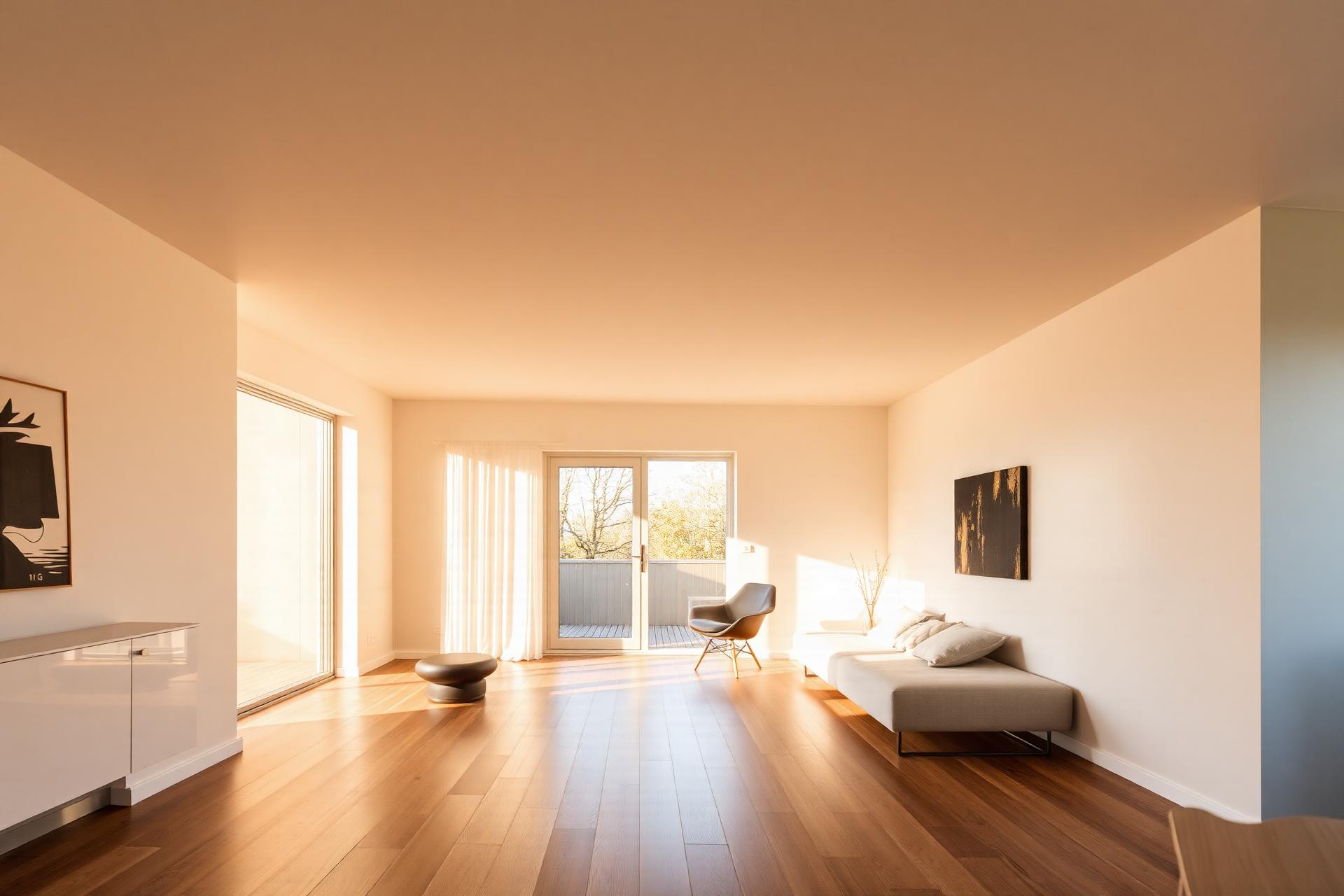 Modern saniertes Wohnzimmer mit bodentiefer Terrassentür
